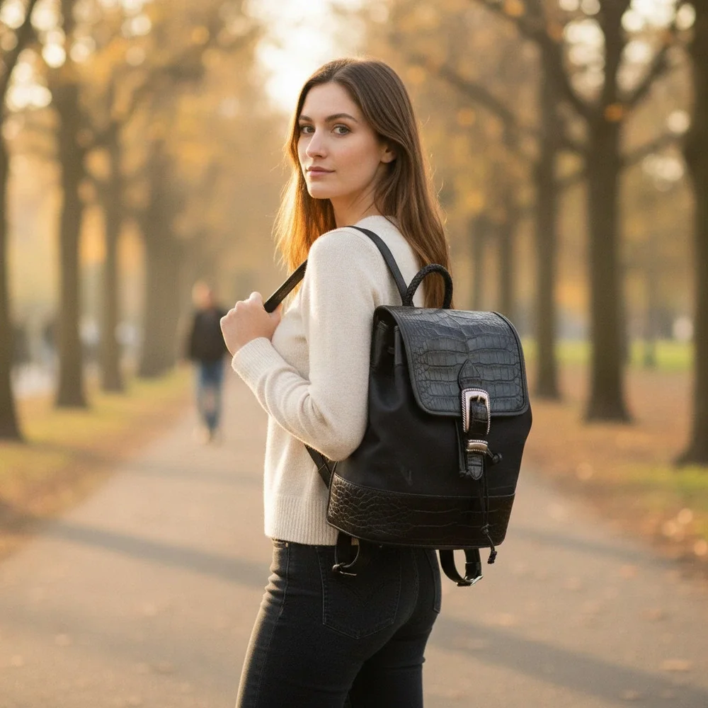 Brighton Black Leather & Nylon Backpack | OS Regular
